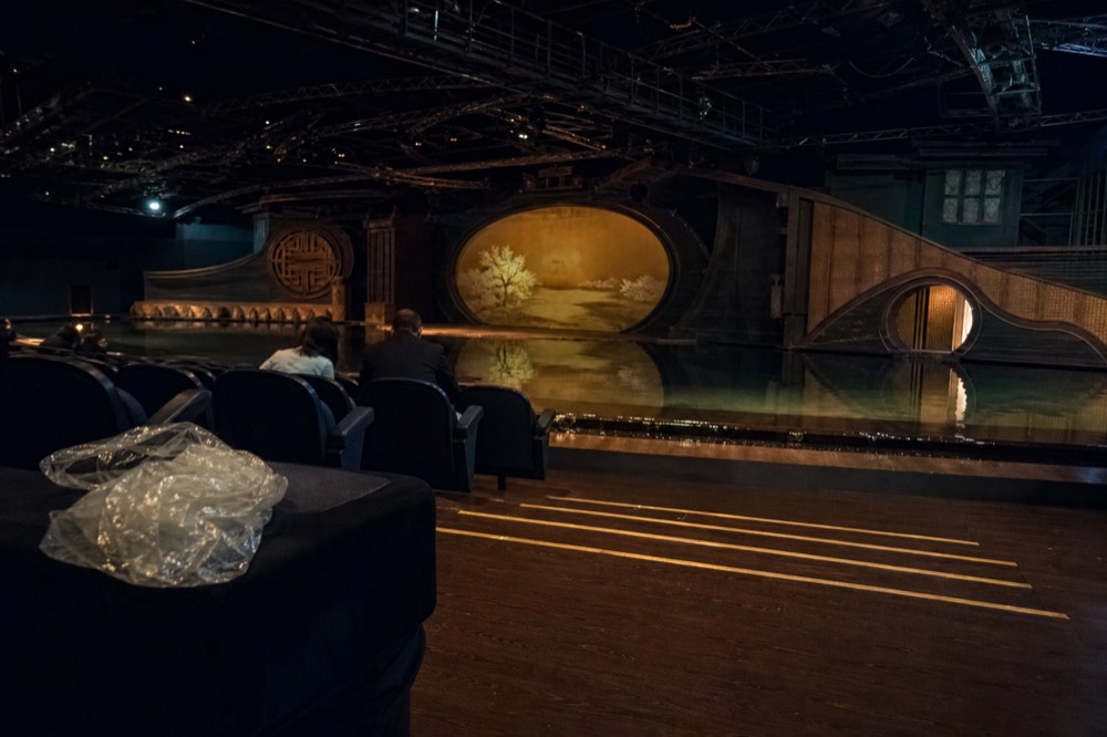 Front rows of the Dancing Water Theatre close to the water surface