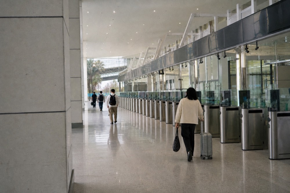 Immigration hall corridors with electronic gates at a border checkpoint