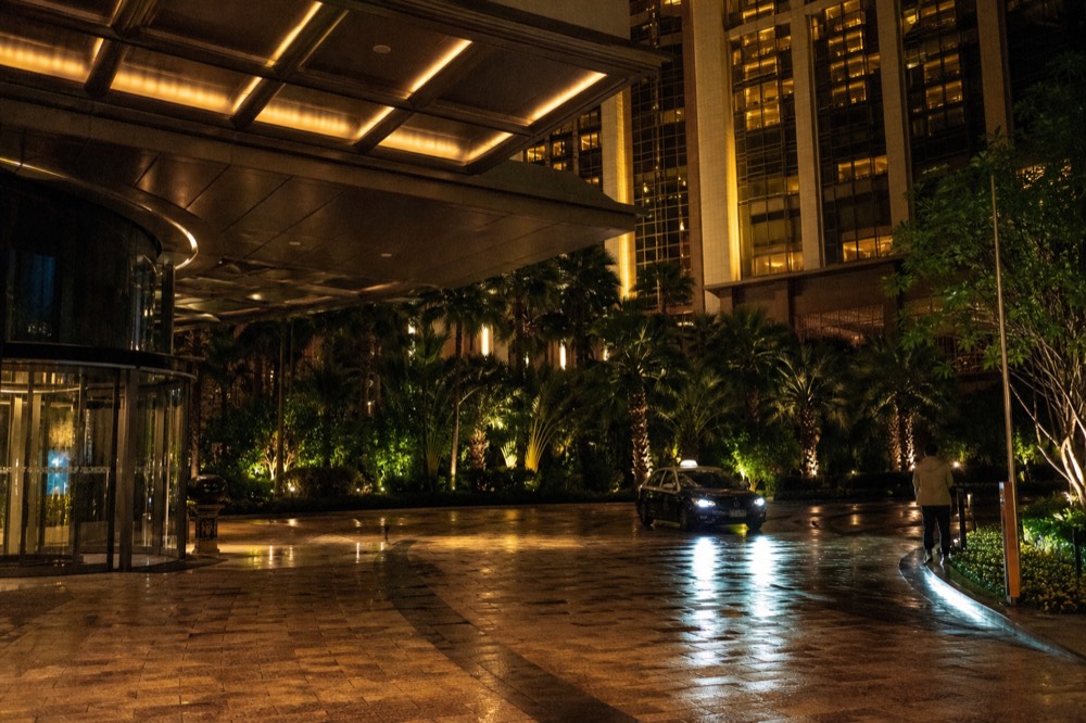 Cotai resort exteriors lit up after dark